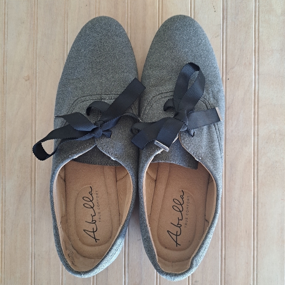 NEW Abella Moxie Ribbon Lace Comfort Heather Gray Low Heel Oxford Flats Loafer